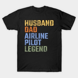 Mens Husband Dad Airline Pilot Legend Fathers Day  Retro T-Shirt